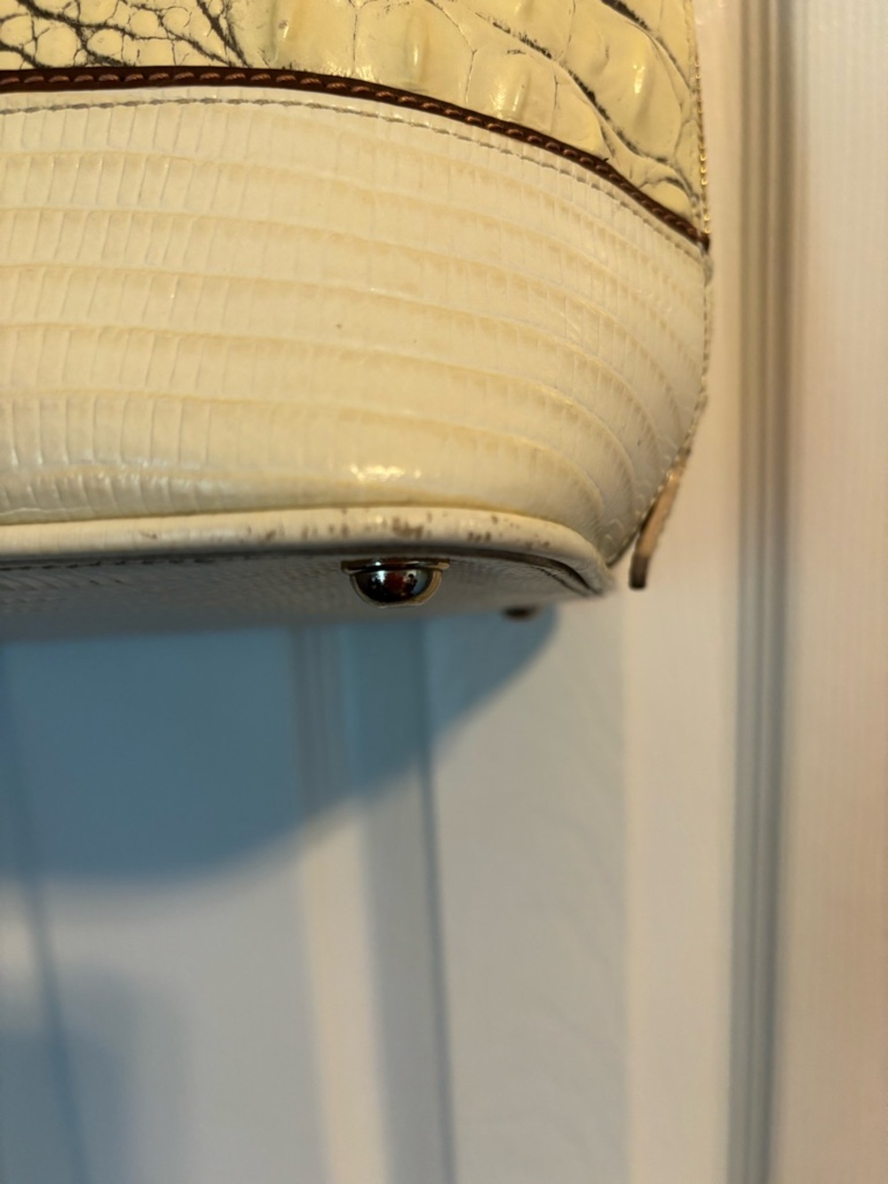 Brahmin Cream Croc-Embossed Satchel with Brown Handles - Picture 7 of 7